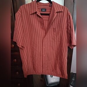 Haggar Men's Orange Striped Shirt_Medium